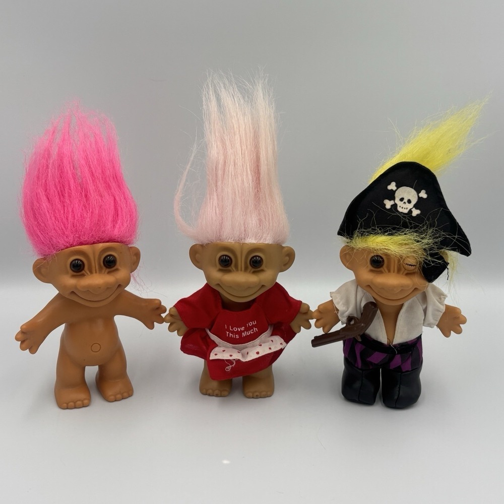 Vintage RUSS Troll Dolls Lot Of 3 Pirate I Love You  This Much Trolls